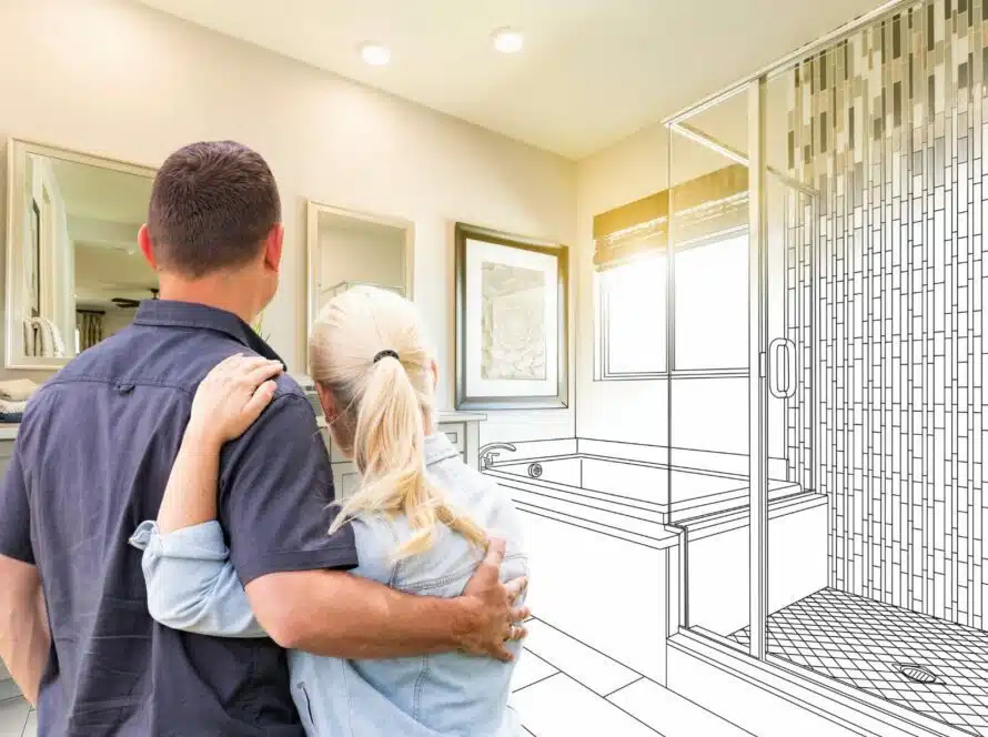 Couple Enjoying New Bathroom Design