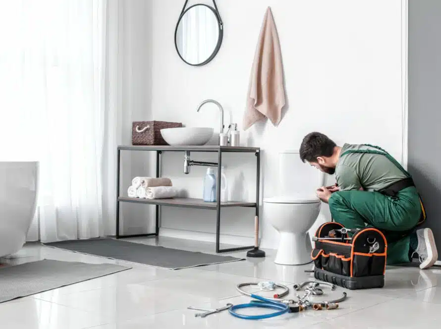 handy man working on toilet