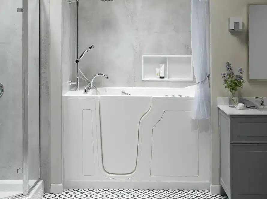 Walk-in tub in an accessible bathroom remodeling project by Columbus Bath Design in Lewis Center, Ohio.