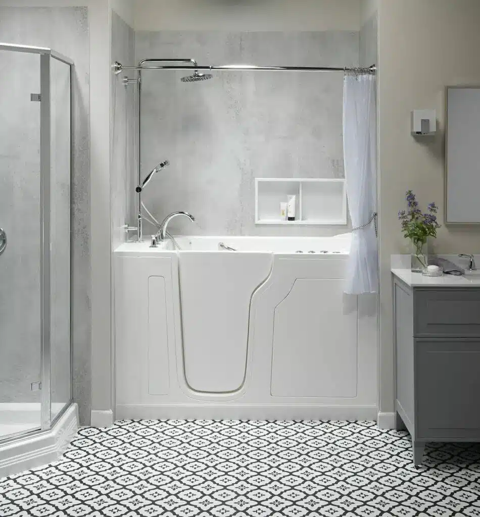 Walk-in tub in an accessible bathroom remodeling project by Columbus Bath Design in Lewis Center, Ohio.