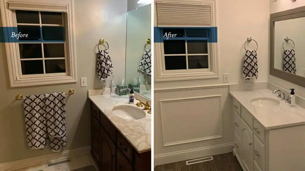 Before and after bathroom remodeling project by Columbus Bath Design in Lewis Center, Ohio.