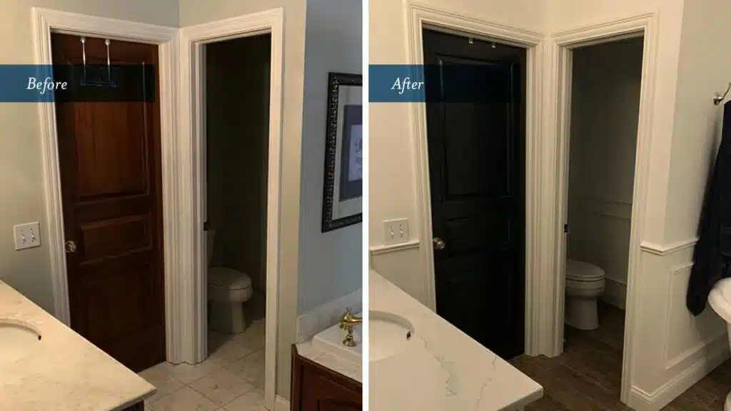 Before and after bathroom remodeling project by Columbus Bath Design in Lewis Center, Ohio.