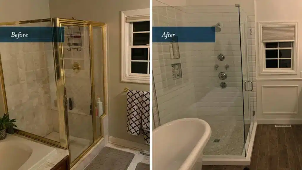 Before and after bathroom remodeling project by Columbus Bath Design in Lewis Center, Ohio.