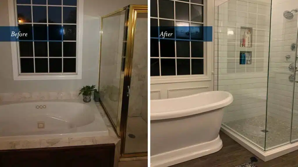 Before and after bathroom remodeling project by Columbus Bath Design in Lewis Center, Ohio.
