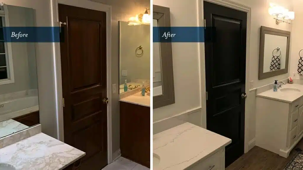 Before and after bathroom remodeling project by Columbus Bath Design in Lewis Center, Ohio.