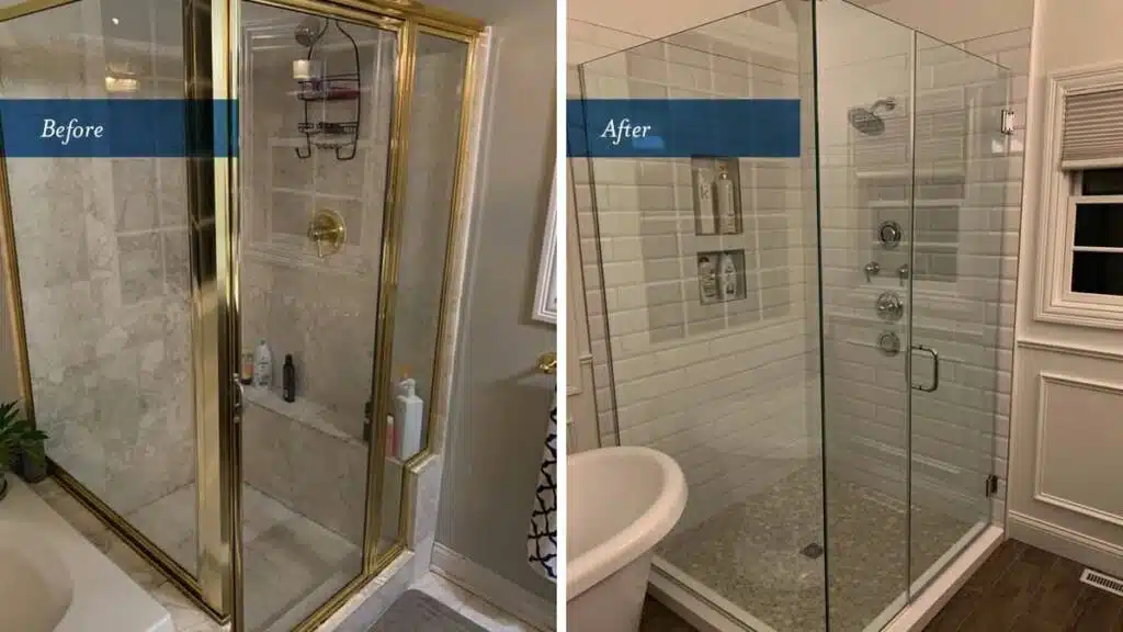 Before and after bathroom remodeling project by Columbus Bath Design in Lewis Center, Ohio.