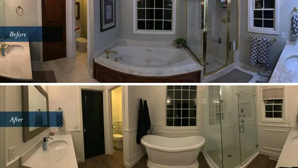 Before and after bathroom remodeling project by Columbus Bath Design in Lewis Center, Ohio.