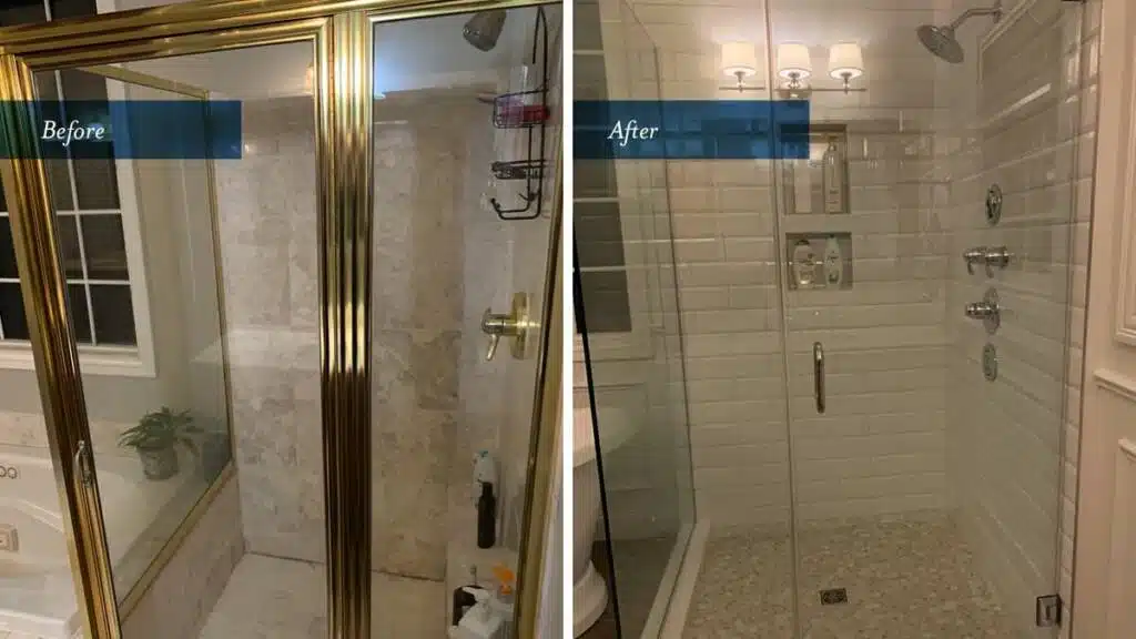 Before and after bathroom remodeling project by Columbus Bath Design in Lewis Center, Ohio.
