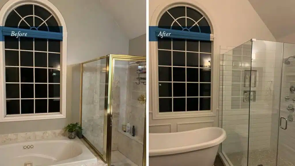 Before and after bathroom remodeling project by Columbus Bath Design in Lewis Center, Ohio.