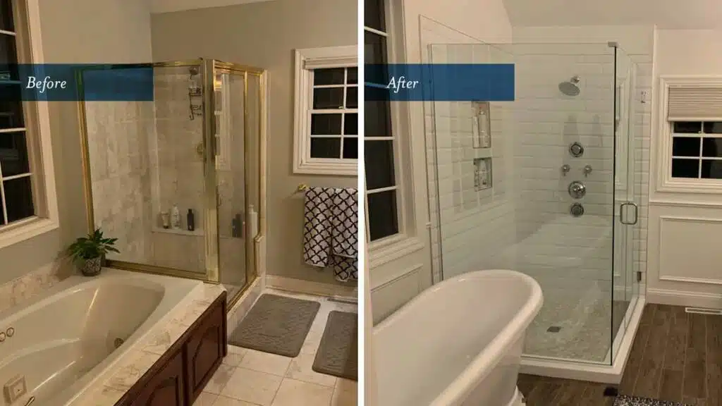 Before and after bathroom remodeling project by Columbus Bath Design in Lewis Center, Ohio.