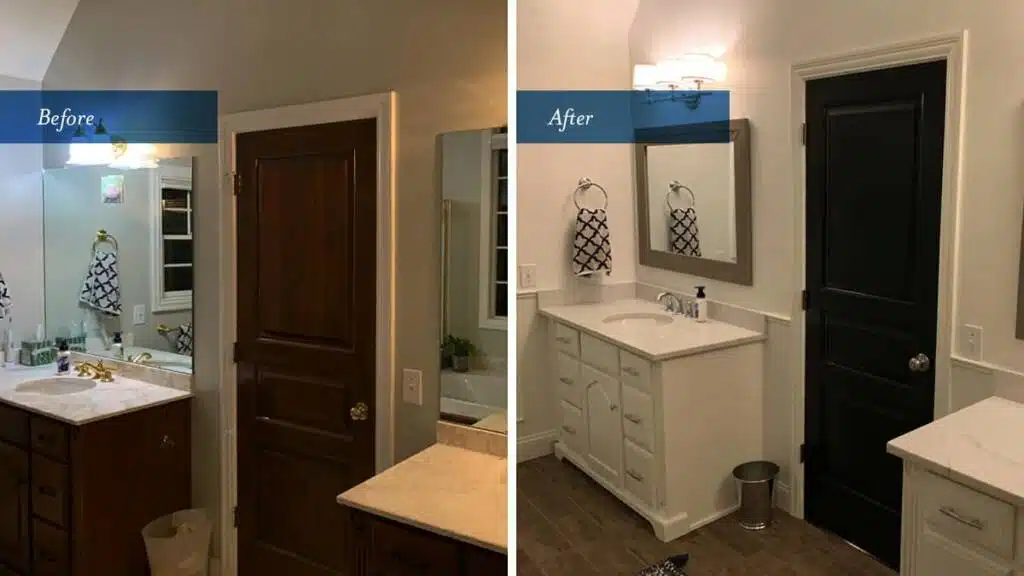 Before and after bathroom remodeling project by Columbus Bath Design in Lewis Center, Ohio.