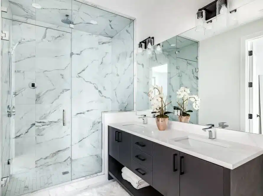 Clean and modern bathroom remodeling project by Columbus Bath Design in Lewis Center, Ohio.