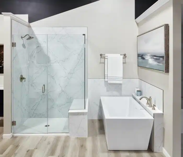 Bathroom design displays at Columbus Bath Design's Design Center in Lewis Center, Ohio.