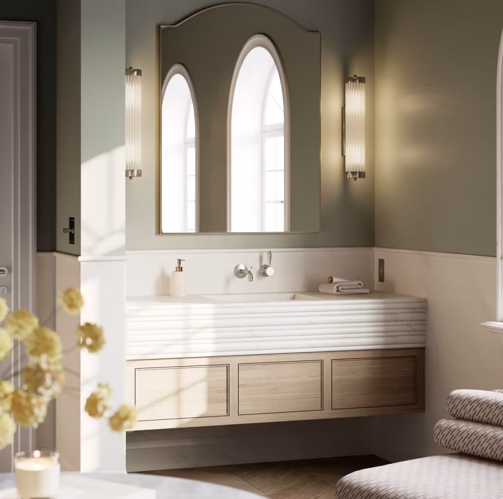 Cambria Kenwood satin bathroom countertop.