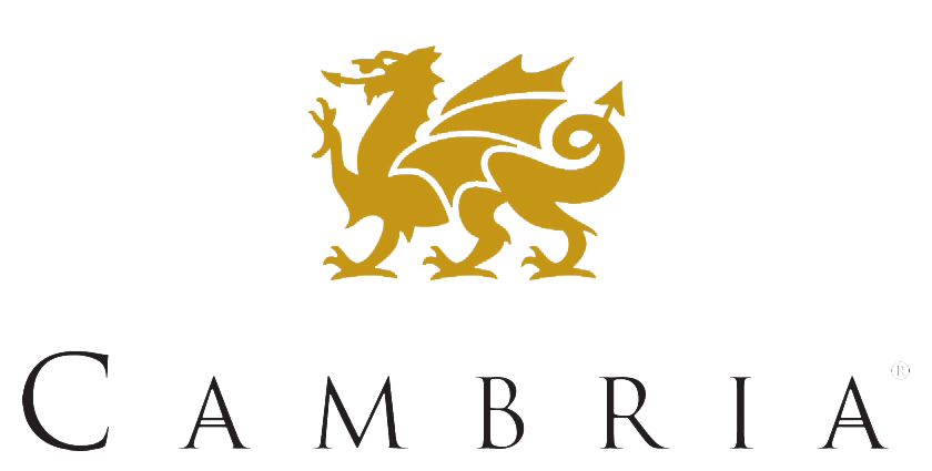 Gold and black logo for Cambria.
