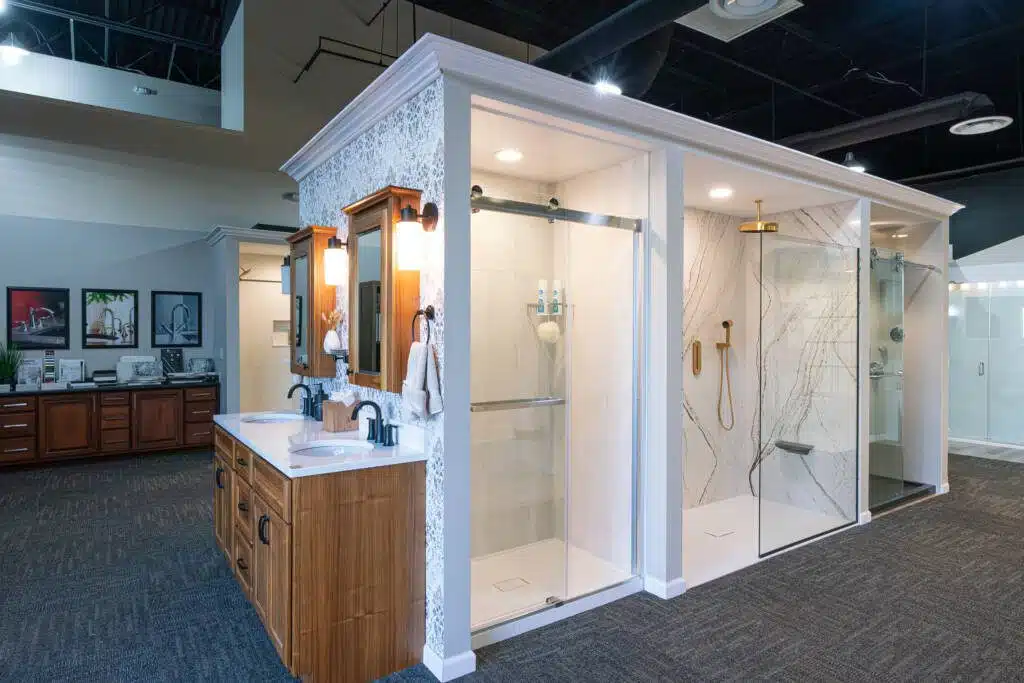 Columbus Bath Design's Design Center in Lewis Center, Ohio, features several demo display bathroom designs.