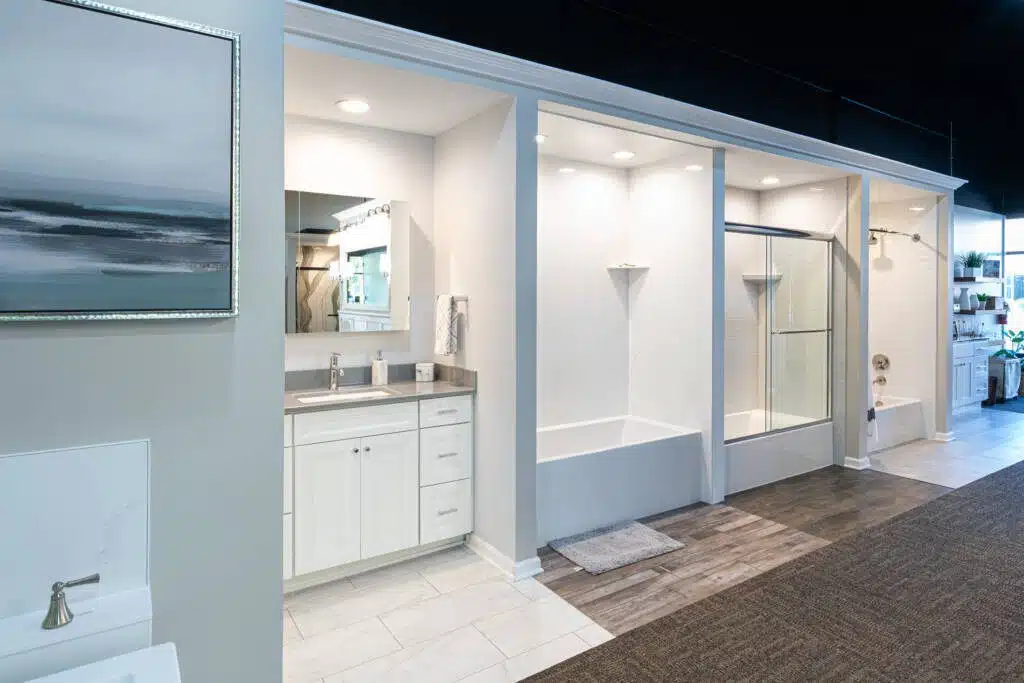 Columbus Bath Design's Design Center in Lewis Center, Ohio, features several demo display bathroom designs.