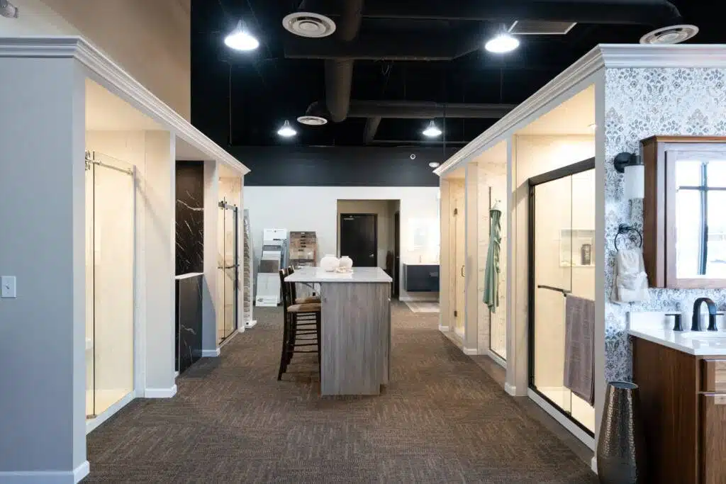 Columbus Bath Design's Design Center in Lewis Center, Ohio, features several demo display bathroom designs.