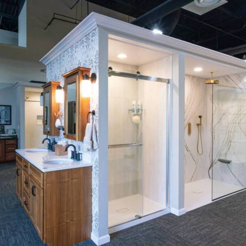 Columbus Bath Design's Design Center in Lewis Center, Ohio, features several demo display bathroom designs.