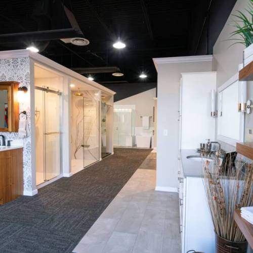 Columbus Bath Design's Design Center in Lewis Center, Ohio, features several demo display bathroom designs.