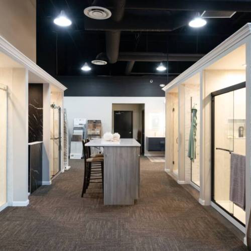Columbus Bath Design's Design Center in Lewis Center, Ohio, features several demo display bathroom designs.