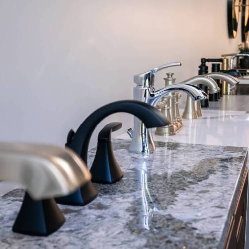 Faucet selection at Columbus Bath Design's Design Center in Lewis Center, Ohio.