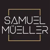 Black and gold logo for Sam Mueller.