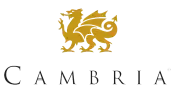 Gold and black logo for Cambria.